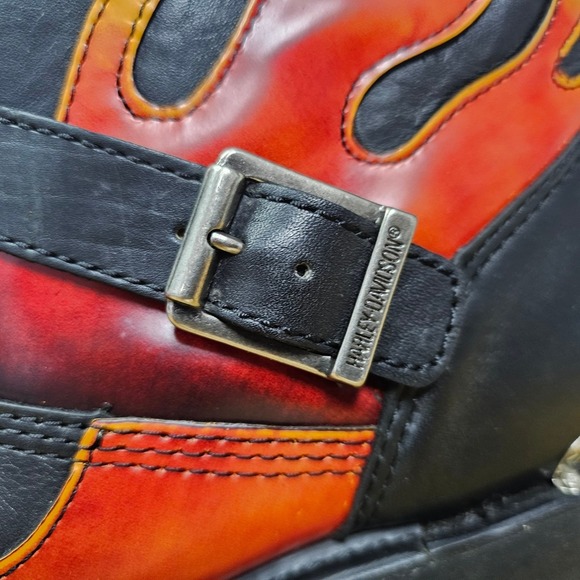 Harley Davidson Leather Harness Flame Overlay Boots Size 10.5 Tall Motorcycle - Picture 2 of 12